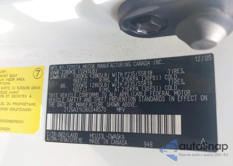 2006 Lexus Rx 330 z USA, uszkodzony, nr VIN 2T2GA31U36C048570